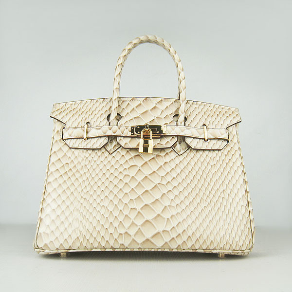 Replica Hermes Birkin 30CM Fish Veins Leather Bag Beige 6088 On Sale - Click Image to Close